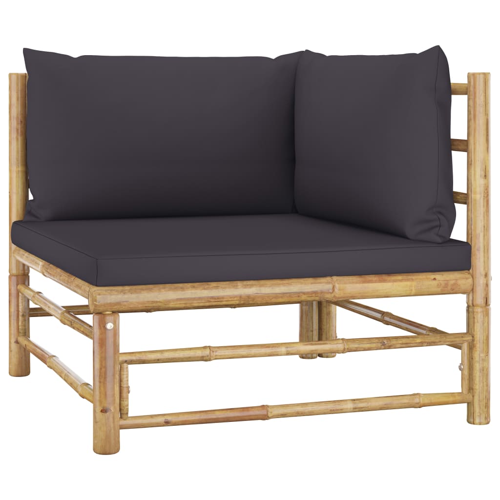Canapé d'angle de jardin avec coussins gris foncé Bambou