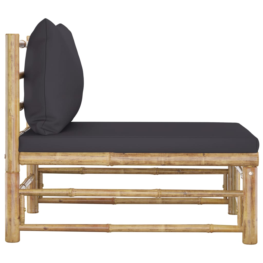 Canapé de milieu de jardin avec coussins gris foncé Bambou