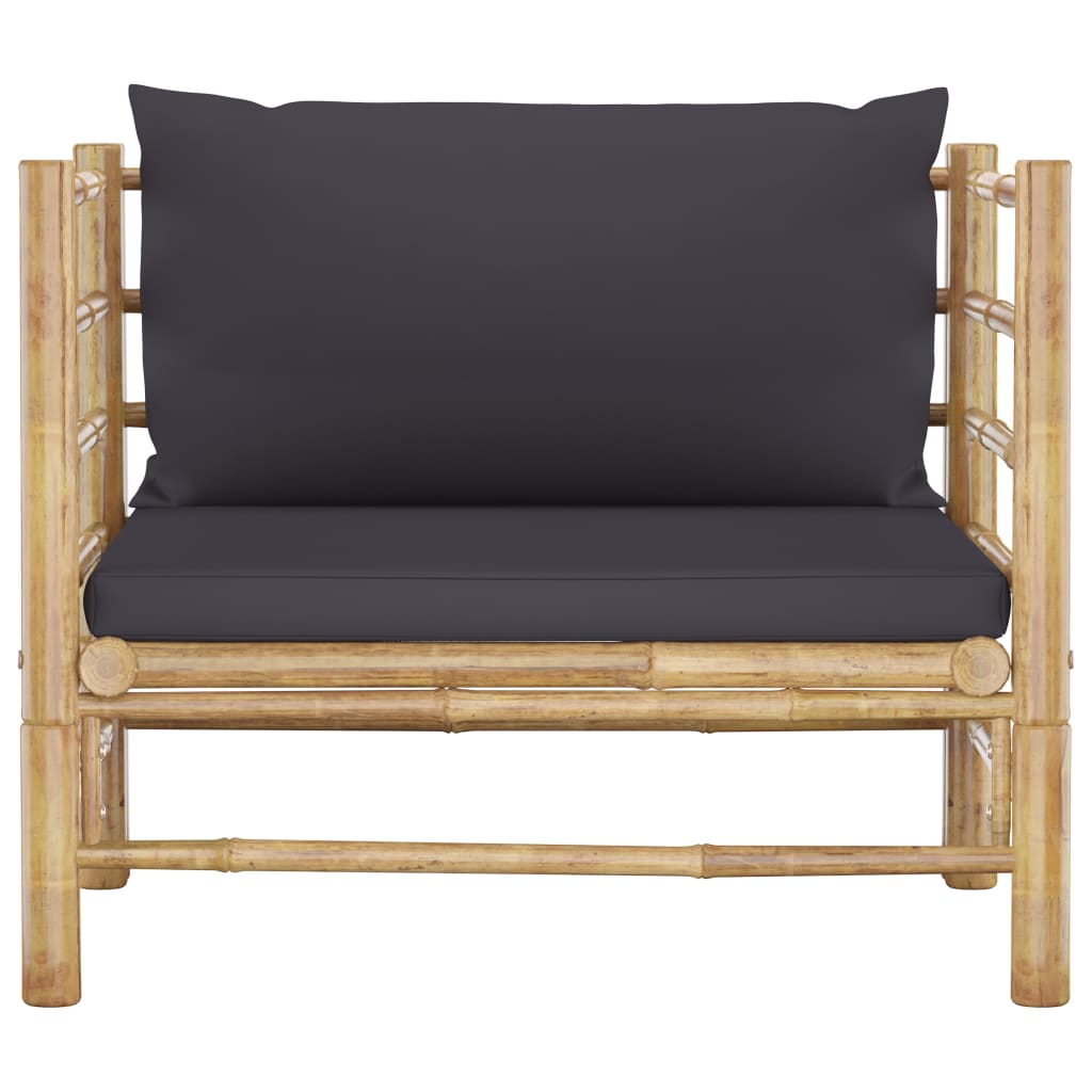 Canapé de jardin avec coussins gris foncé Bambou