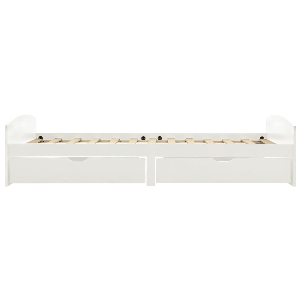 Cadre de lit avec 2 tiroirs Blanc Bois de pin massif 90x200 cm