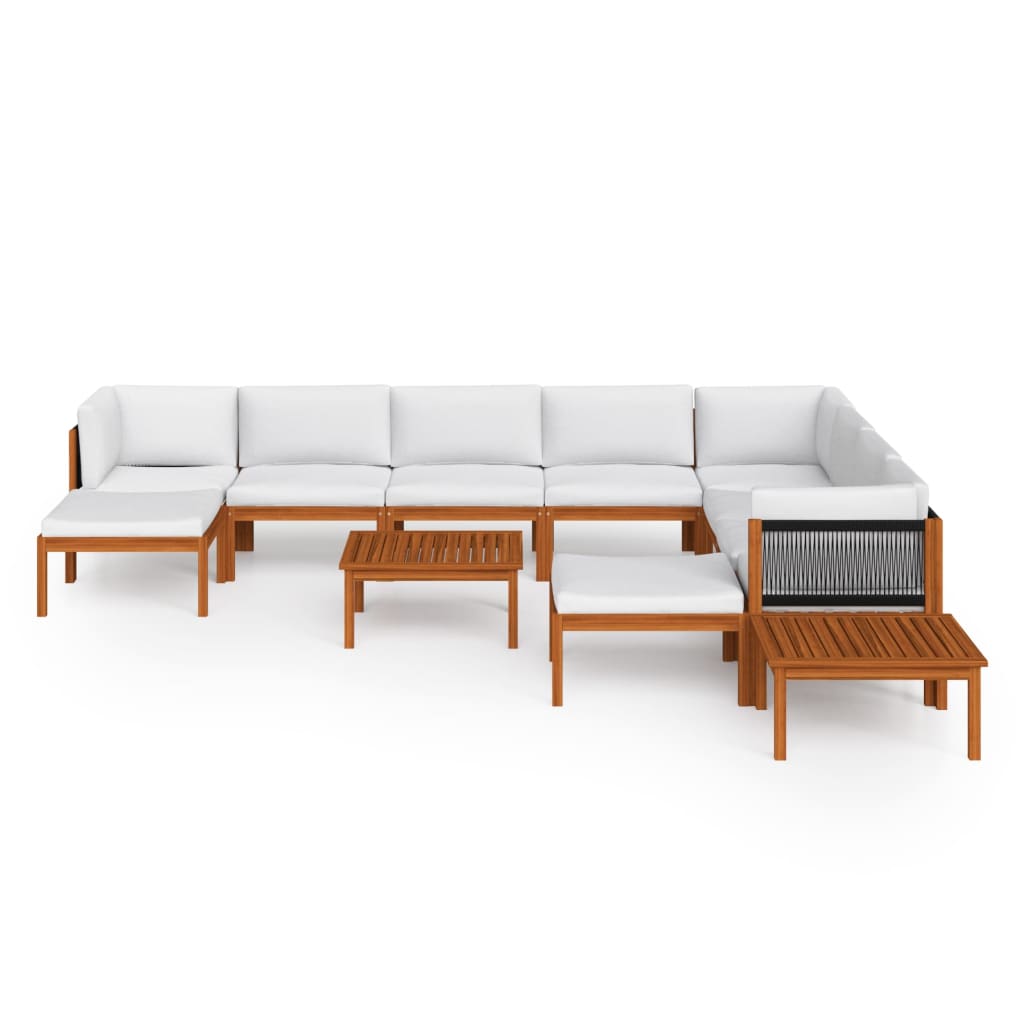 Salon de jardin 12 pcs avec coussins Crème Bois d'acacia solide