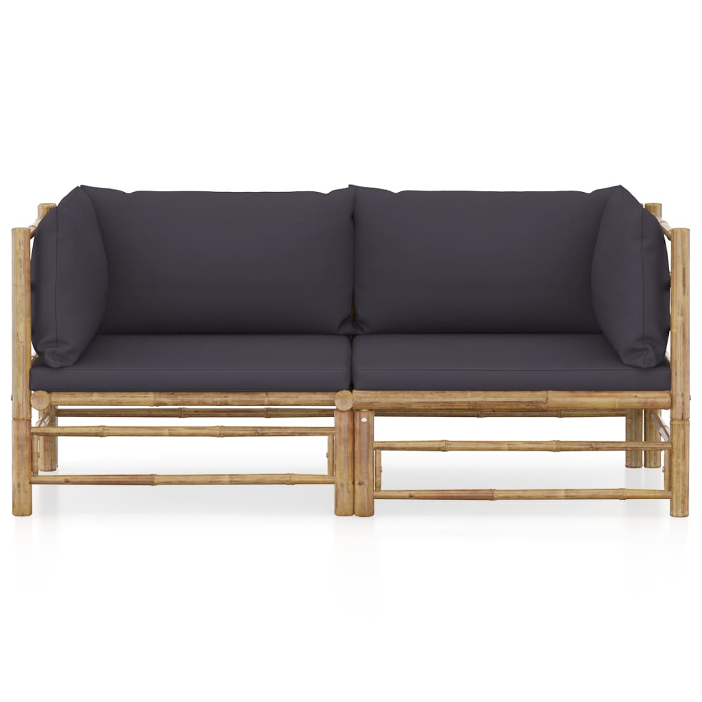 Salon de jardin 2 pcs avec coussins gris foncé Bambou