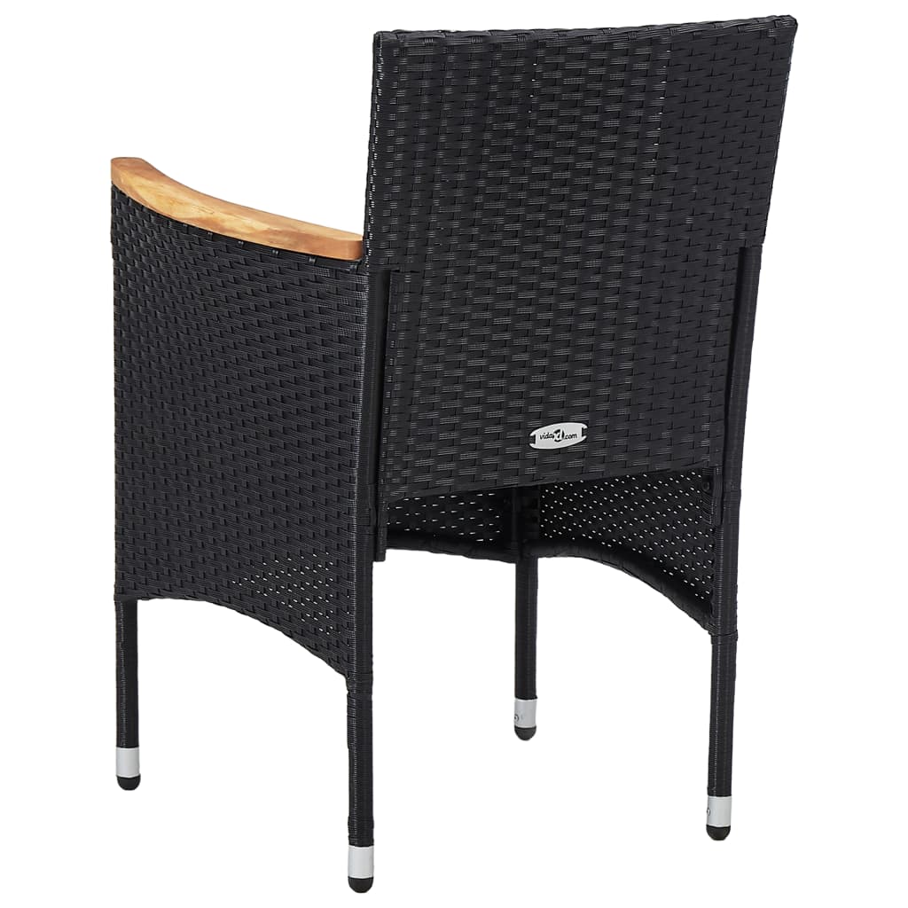Ensemble à dîner de jardin 3 pcs Noir Résine tressée et acacia