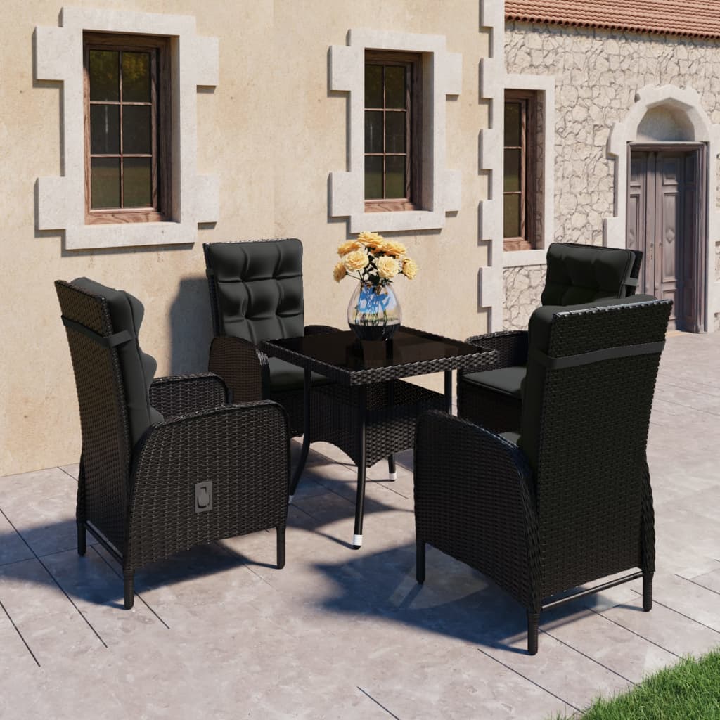 Ensemble à dîner de jardin 5 pcs Résine tressée et verre Noir