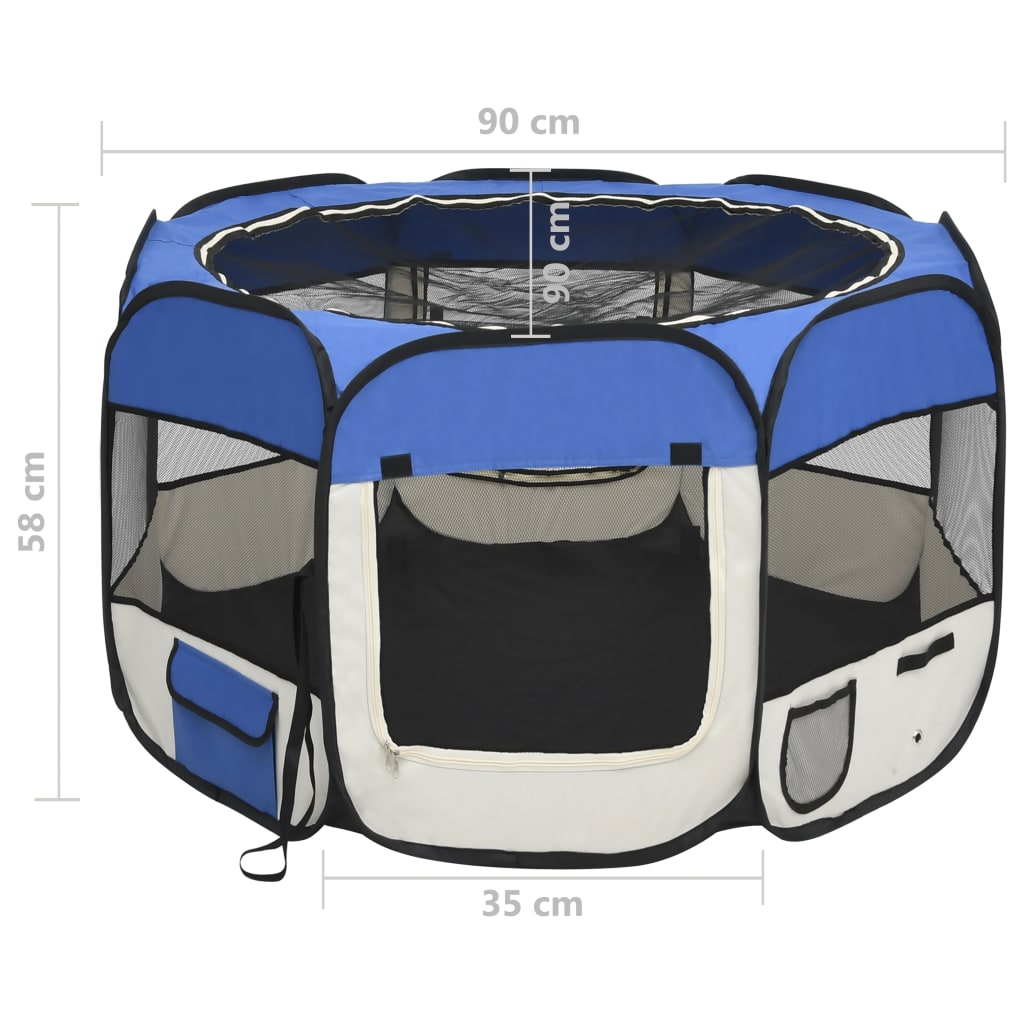 Parc pour chiens pliable avec sac de transport Bleu 90x90x58 cm