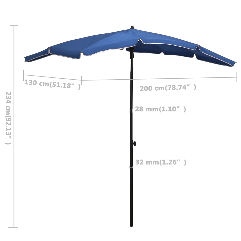 Parasol de jardin avec mât 200x130 cm Bleu azuré