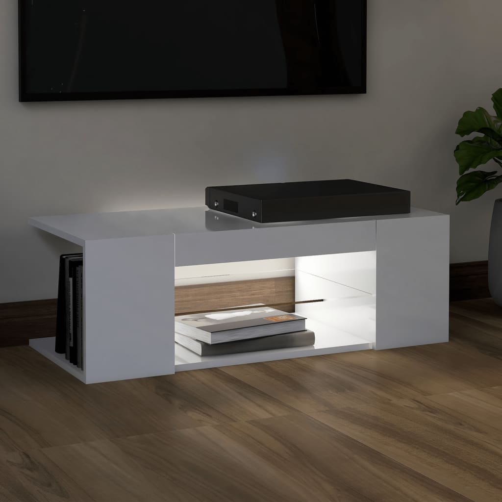 Meuble TV avec lumières LED Blanc brillant 90x39x30 cm