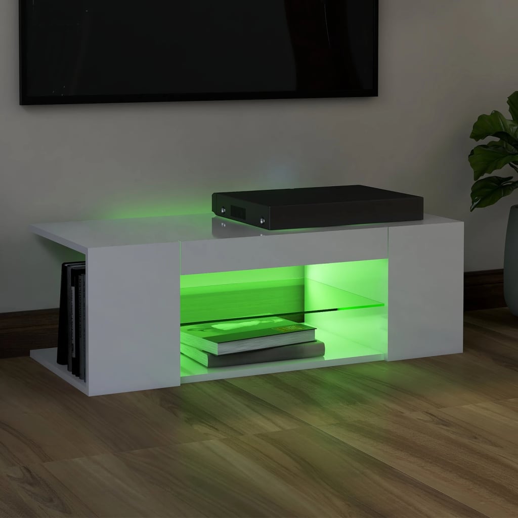 Meuble TV avec lumières LED Blanc brillant 90x39x30 cm