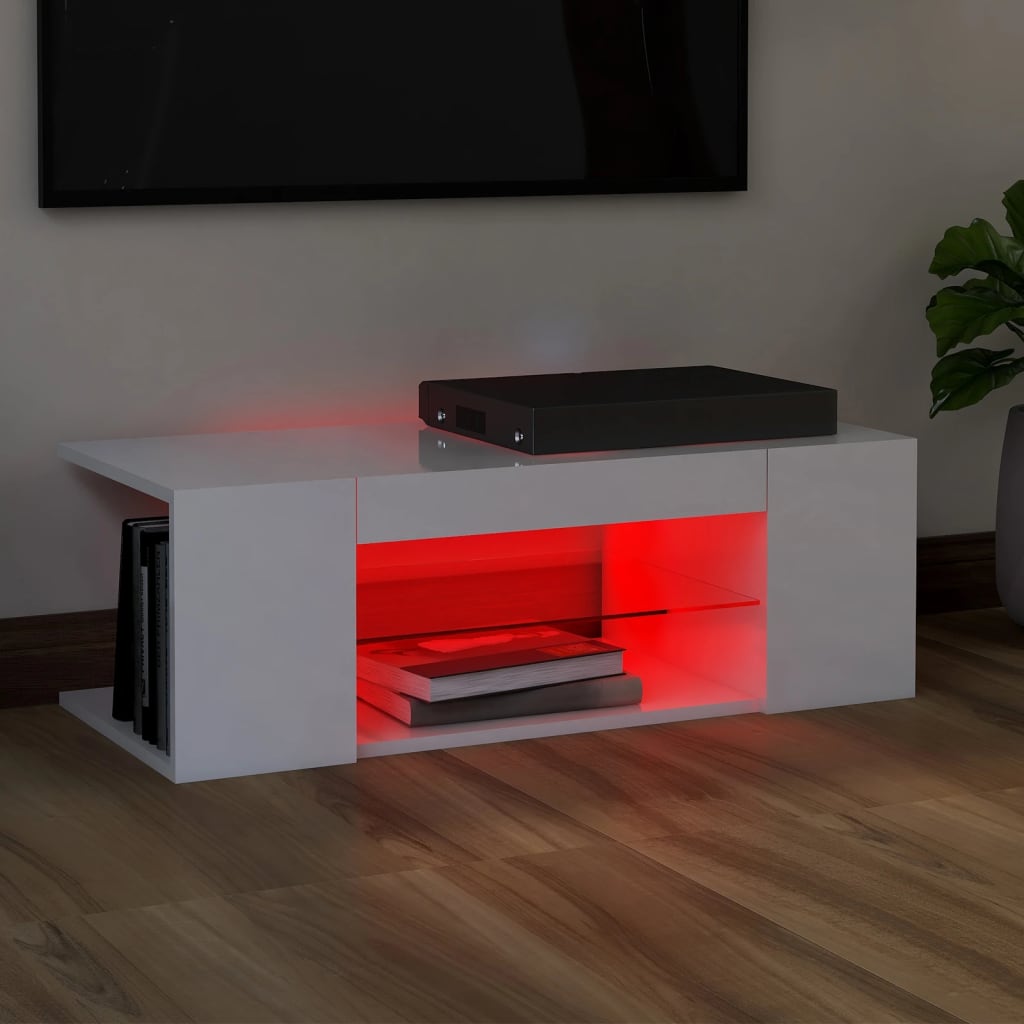 Meuble TV avec lumières LED Blanc brillant 90x39x30 cm
