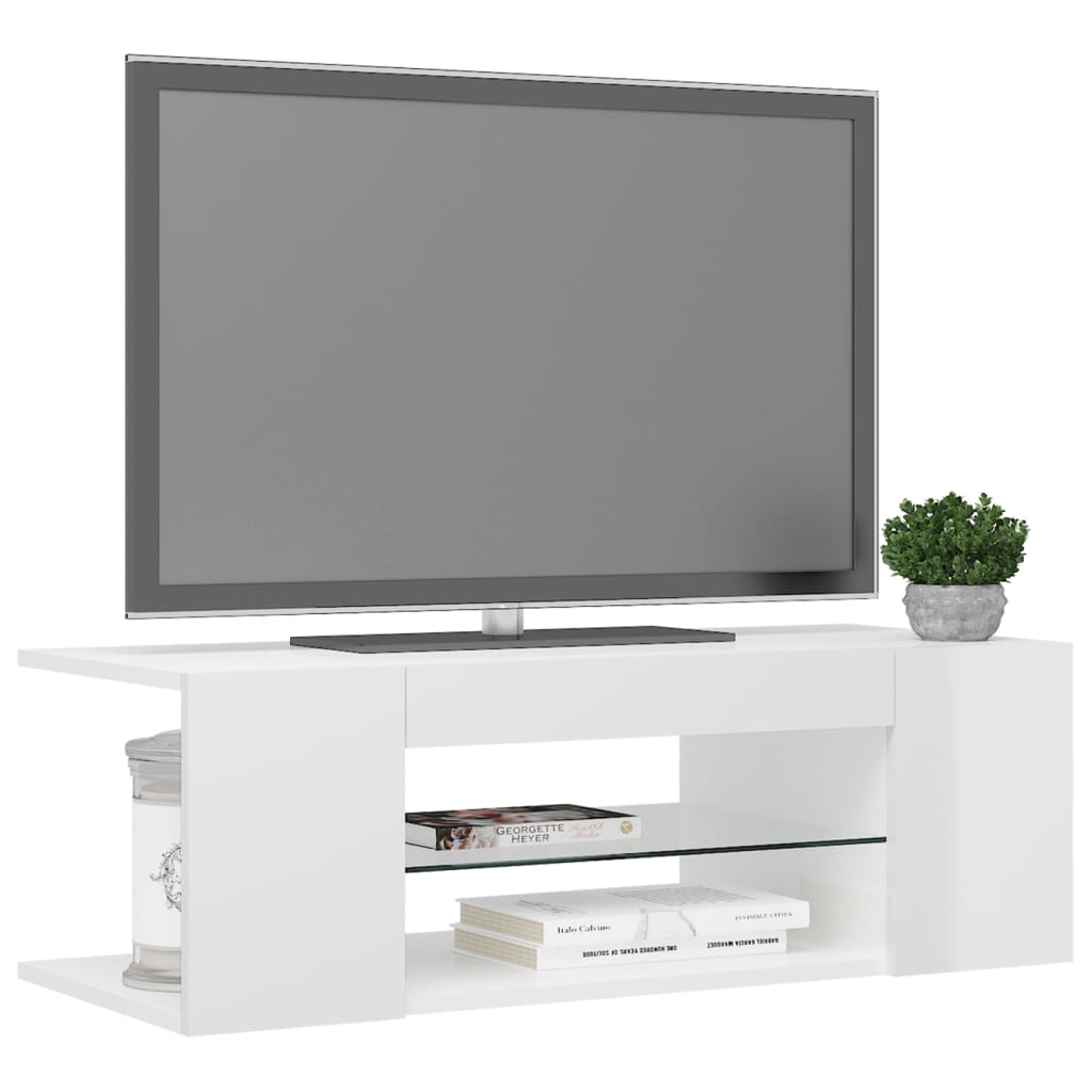Meuble TV avec lumières LED Blanc brillant 90x39x30 cm