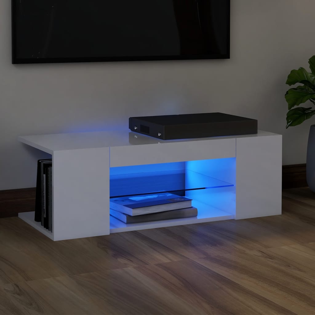 Meuble TV avec lumières LED Blanc brillant 90x39x30 cm