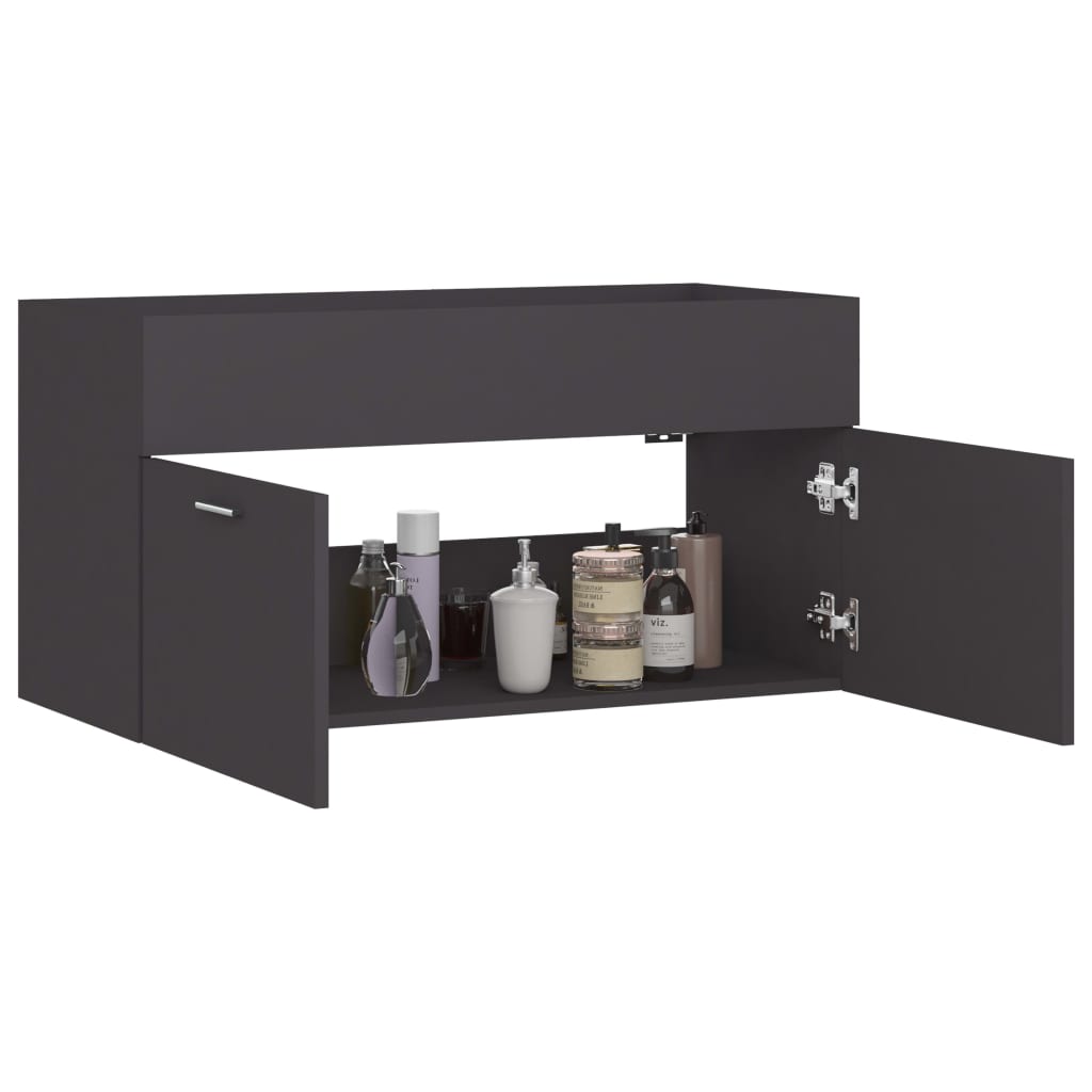 Armoire d'évier Gris 90x38,5x46 cm Aggloméré