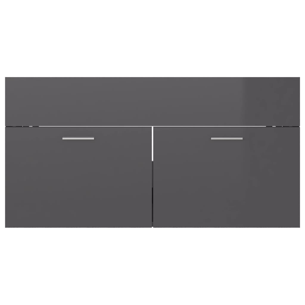 Armoire d'évier Gris brillant 90x38,5x46 cm Aggloméré