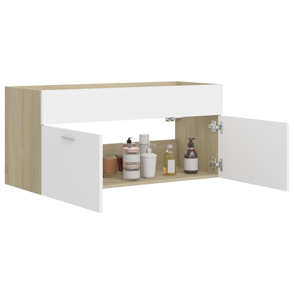 Armoire d'évier Blanc et chêne sonoma 100x38,5x46 cm Aggloméré