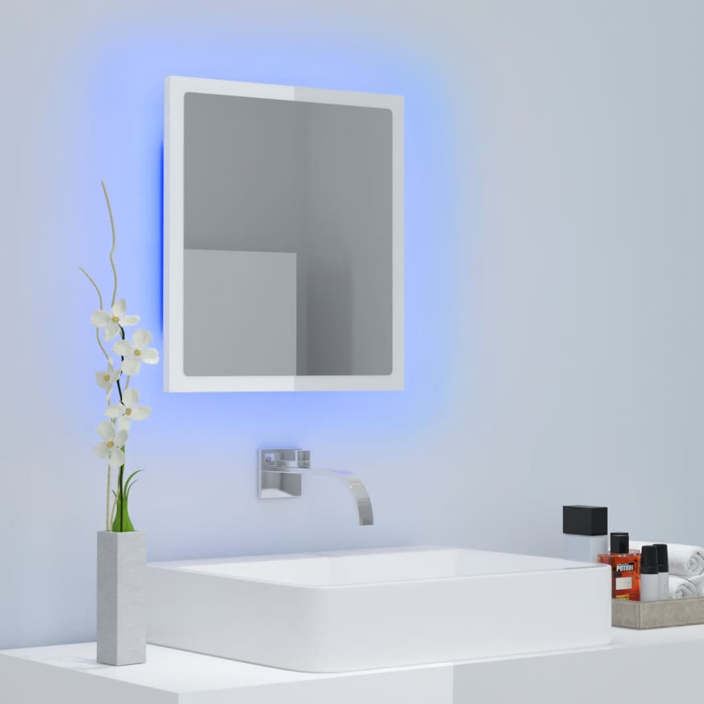 Miroir à LED de bain Blanc brillant 40x8,5x37 cm Aggloméré