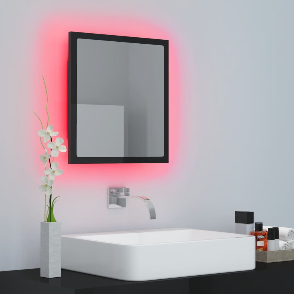 Miroir LED de salle de bain Noir brillant 40x8,5x37cm Aggloméré