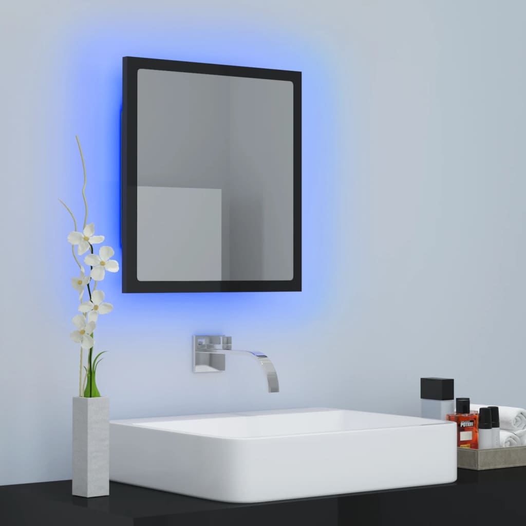 Miroir LED de salle de bain Noir brillant 40x8,5x37cm Aggloméré