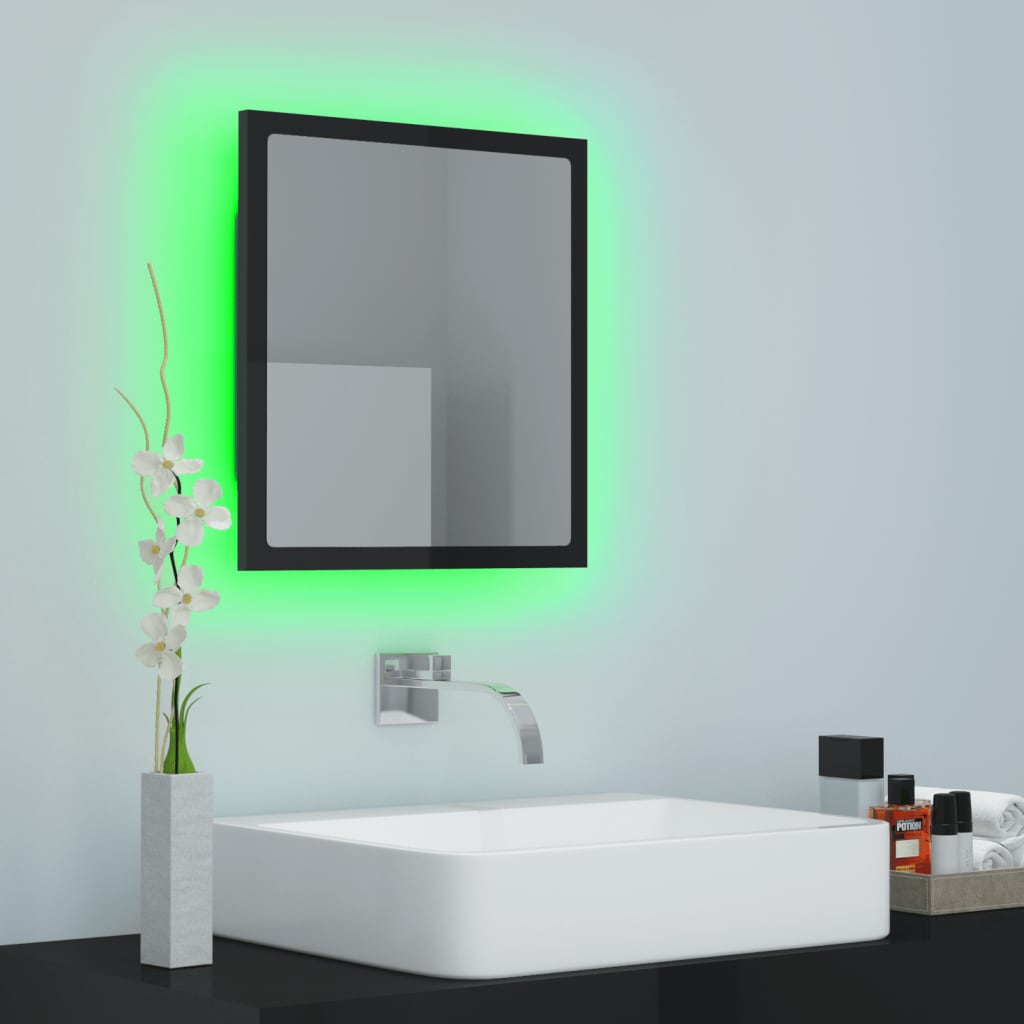 Miroir LED de salle de bain Noir brillant 40x8,5x37cm Aggloméré