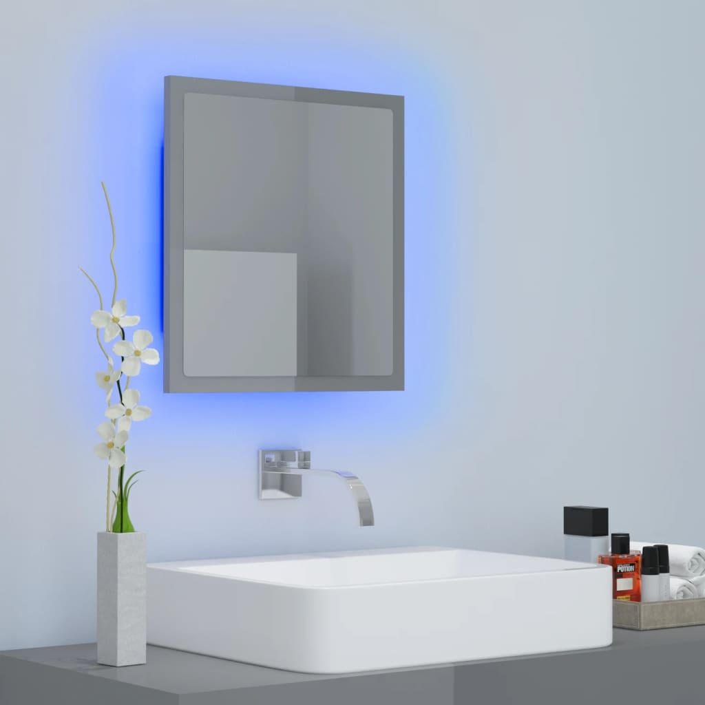 Miroir LED de salle de bain Gris brillant 40x8,5x37cm Aggloméré