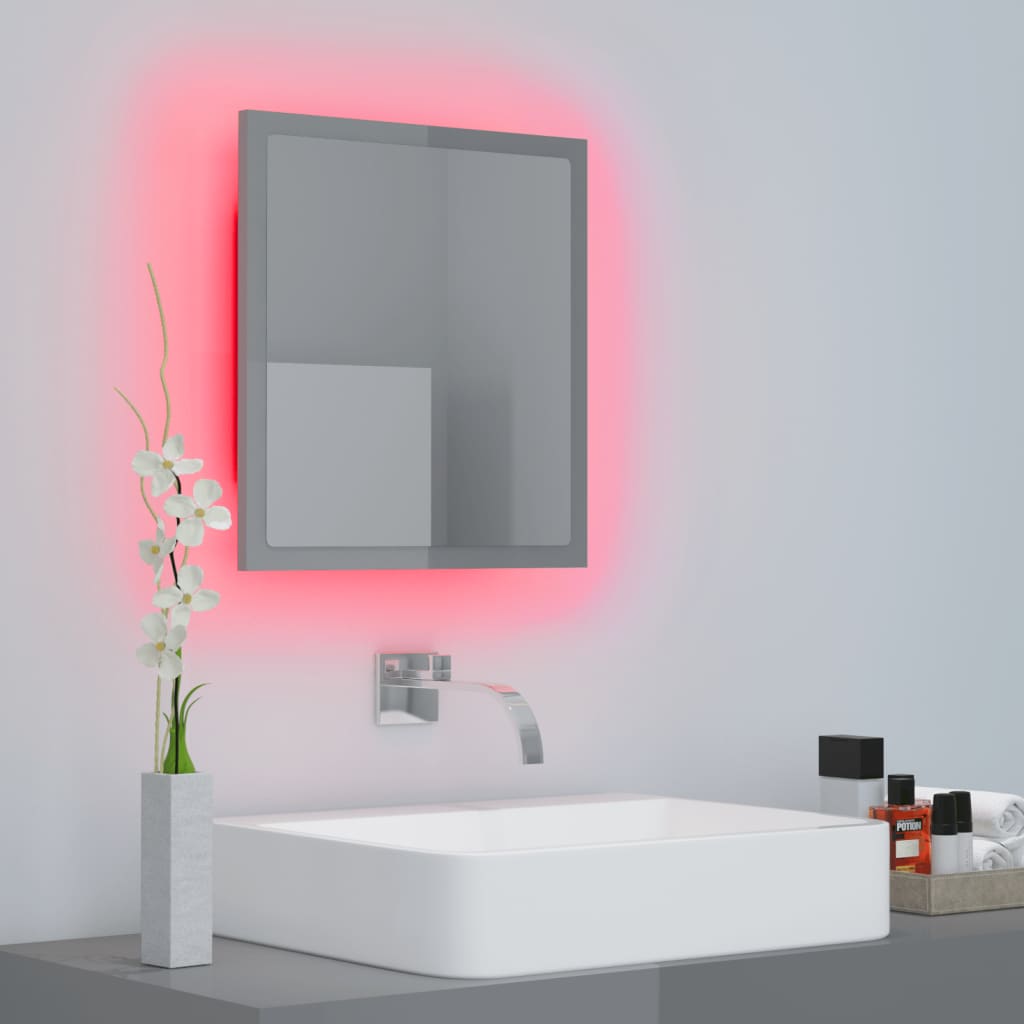 Miroir LED de salle de bain Gris brillant 40x8,5x37cm Aggloméré