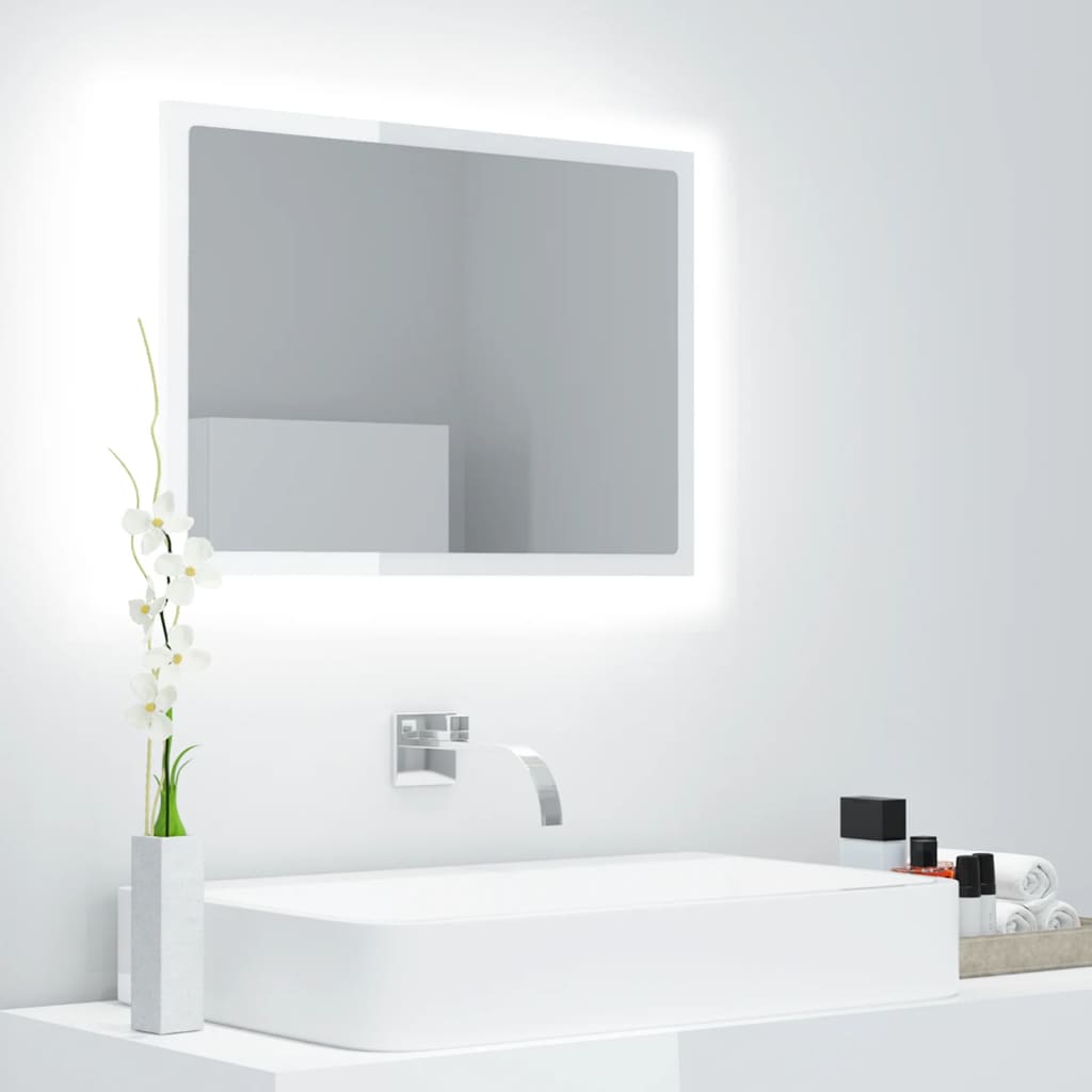 Miroir à LED de bain Blanc brillant 60x8,5x37 cm Aggloméré