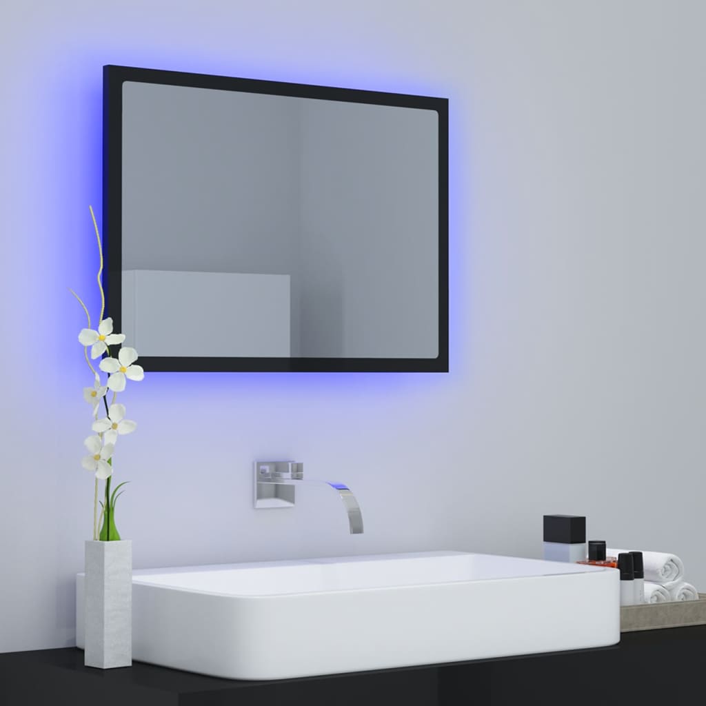 Miroir à LED de bain Noir brillant 60x8,5x37 cm Aggloméré