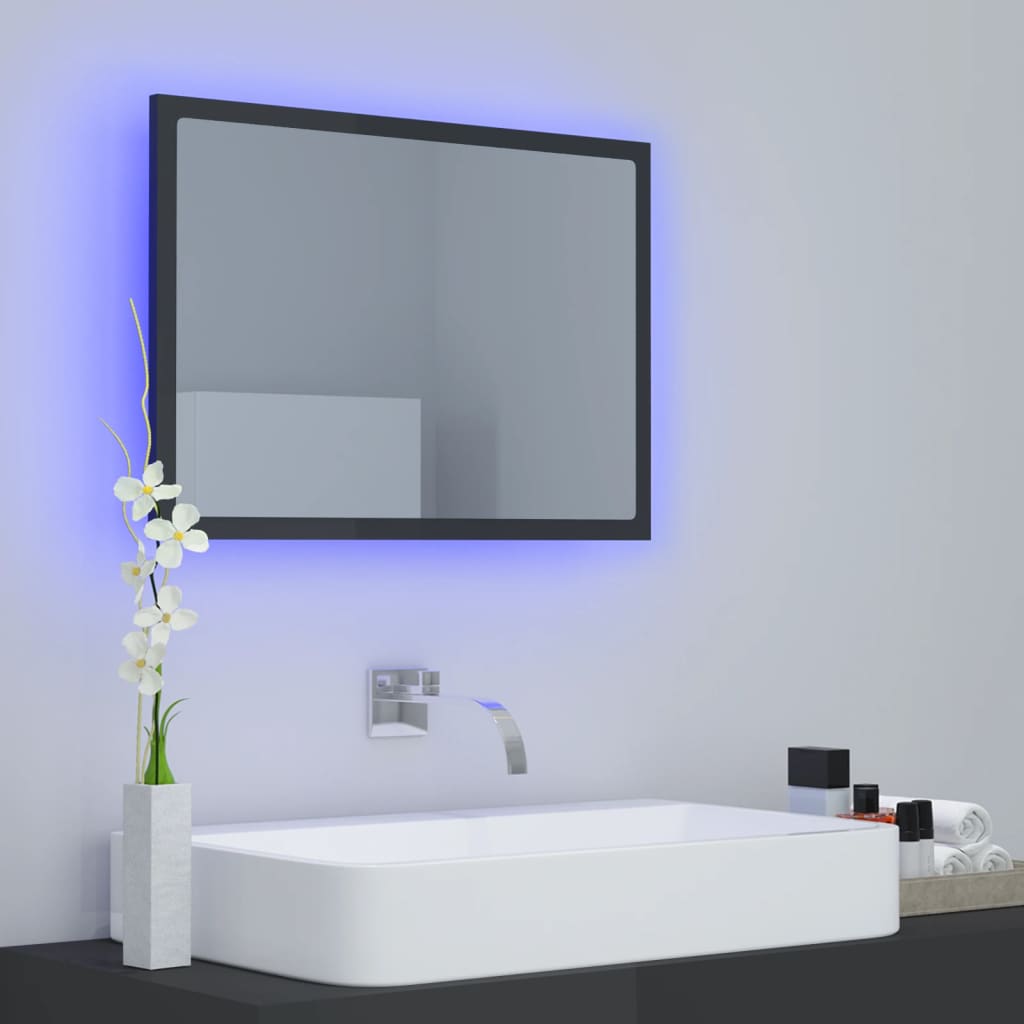 Miroir à LED de bain Gris brillant 60x8,5x37 cm Aggloméré