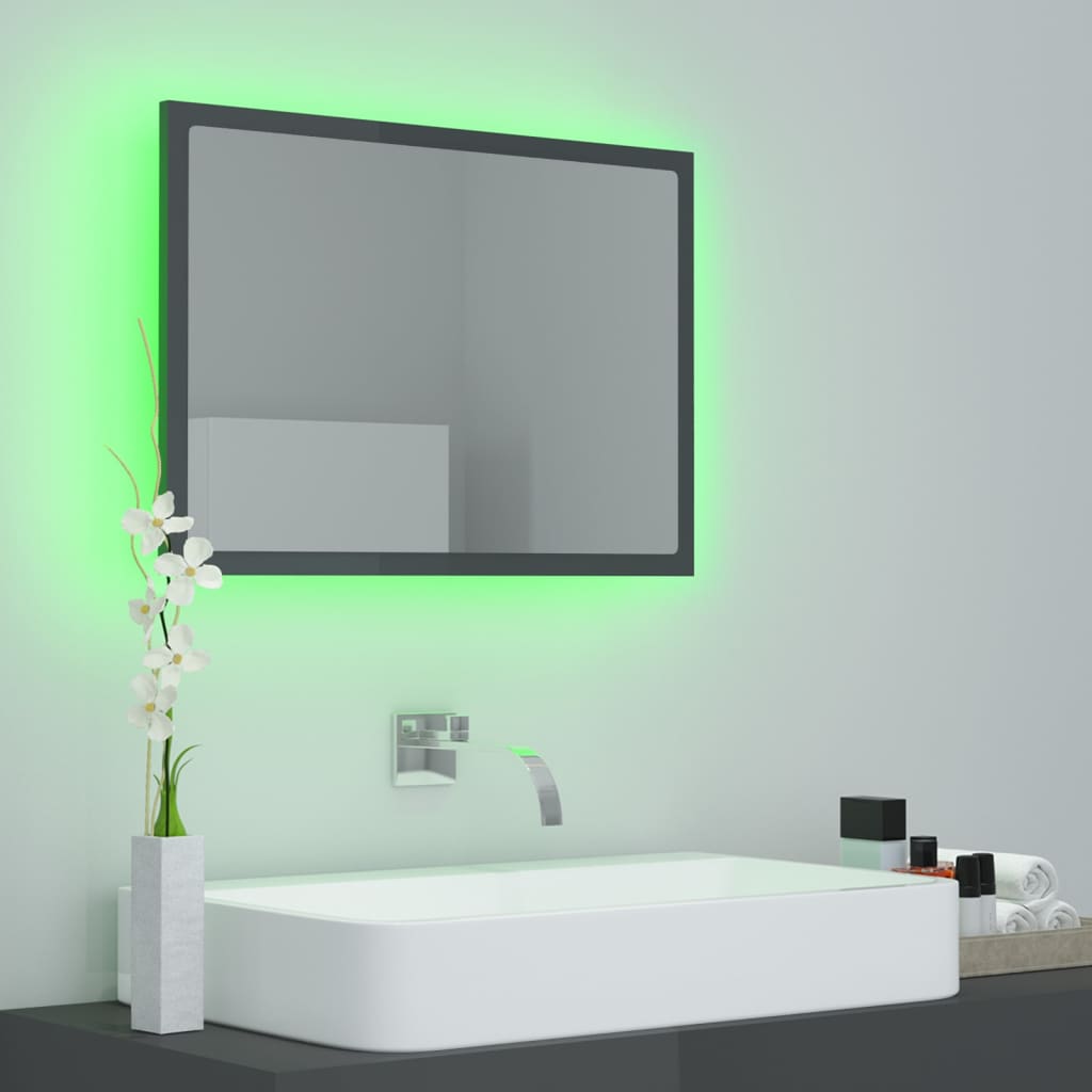 Miroir à LED de bain Gris brillant 60x8,5x37 cm Aggloméré