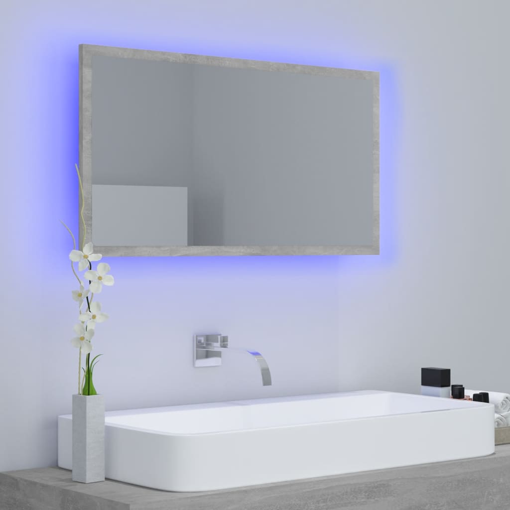 Miroir à LED de salle de bain Gris béton 80x8,5x37 cm Aggloméré