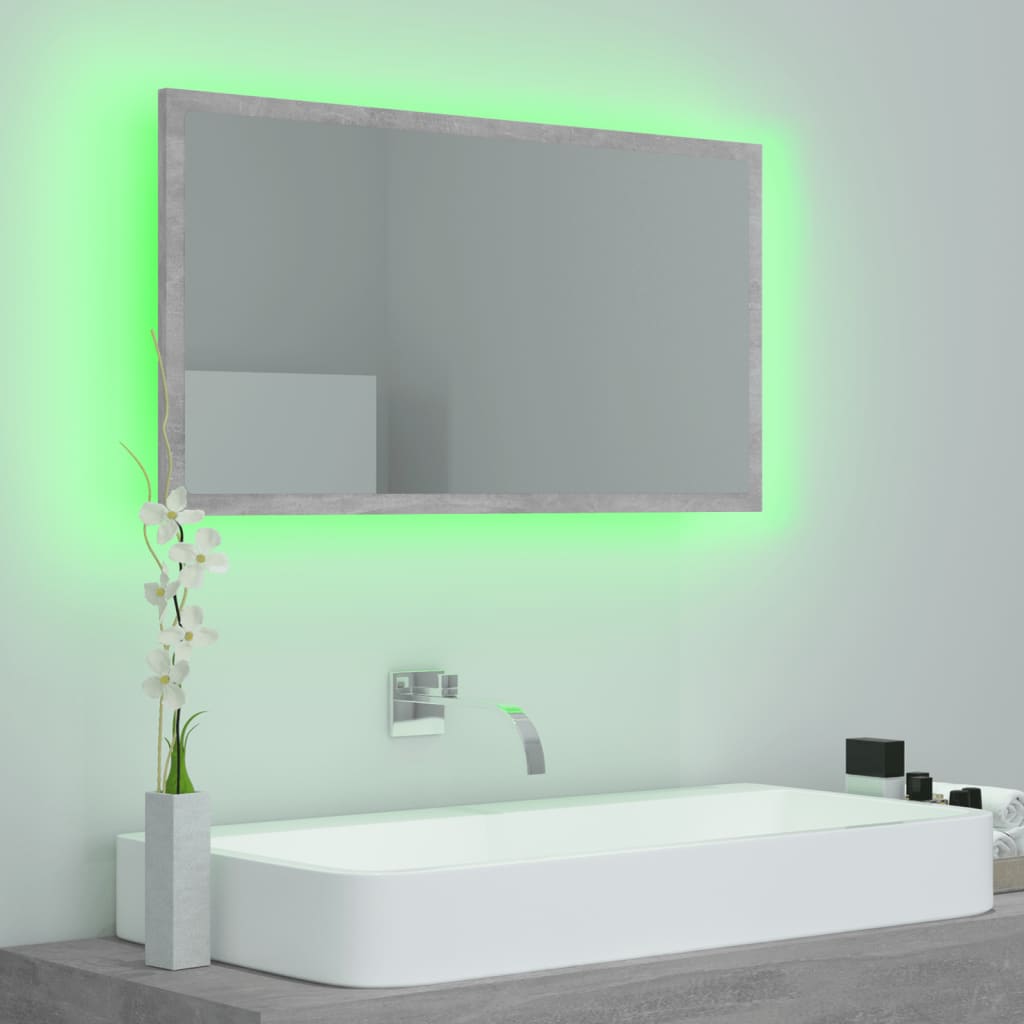 Miroir à LED de salle de bain Gris béton 80x8,5x37 cm Aggloméré