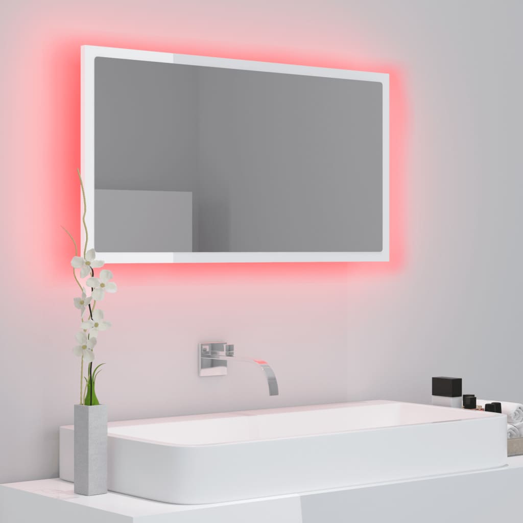 Miroir à LED de bain Blanc brillant 80x8,5x37 cm Aggloméré