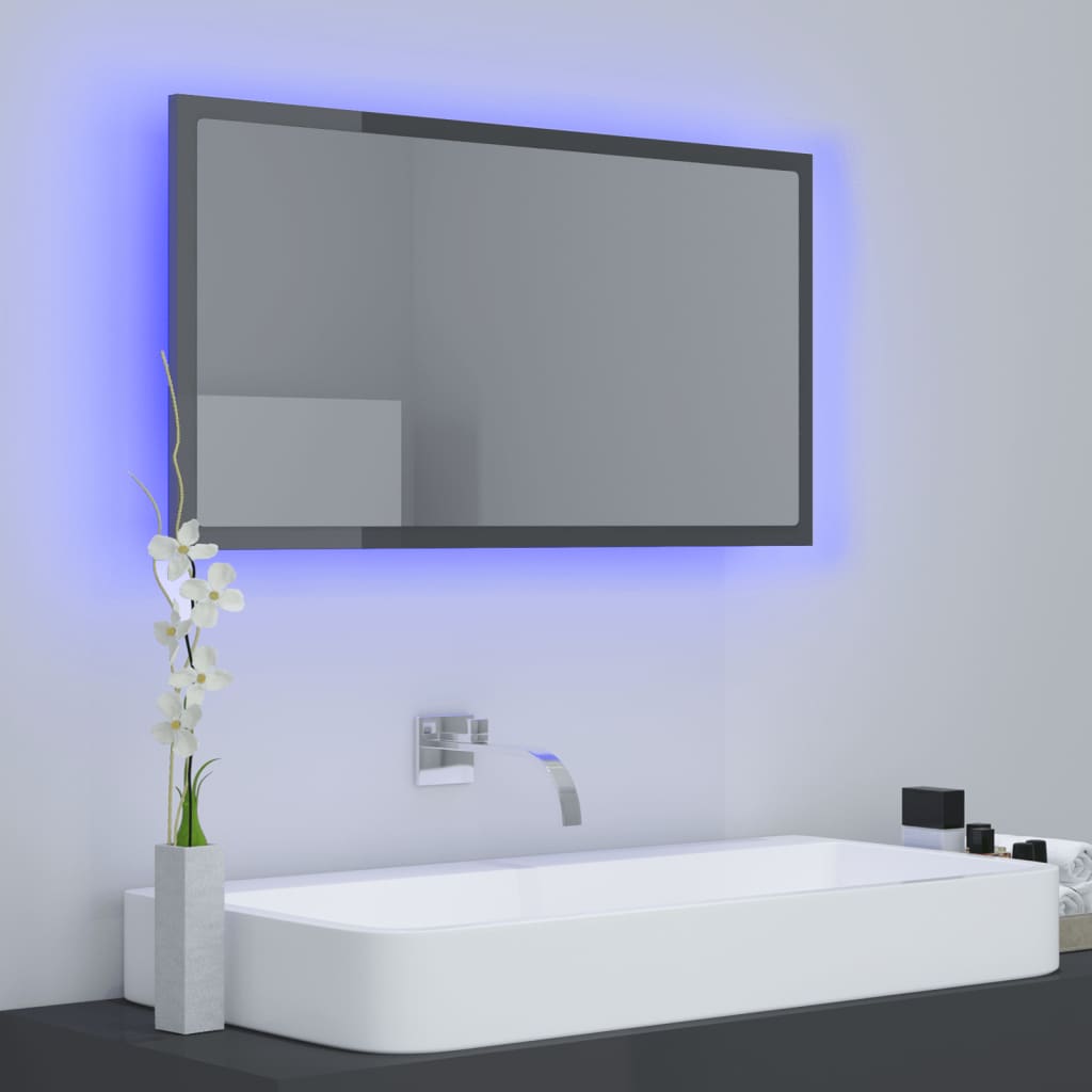 Miroir à LED de bain Gris brillant 80x8,5x37 cm Aggloméré