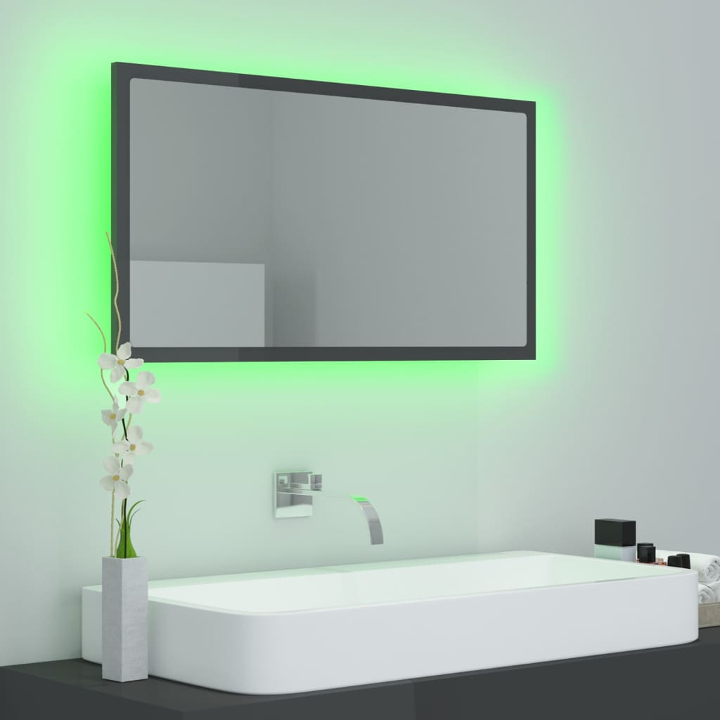 Miroir à LED de bain Gris brillant 80x8,5x37 cm Aggloméré