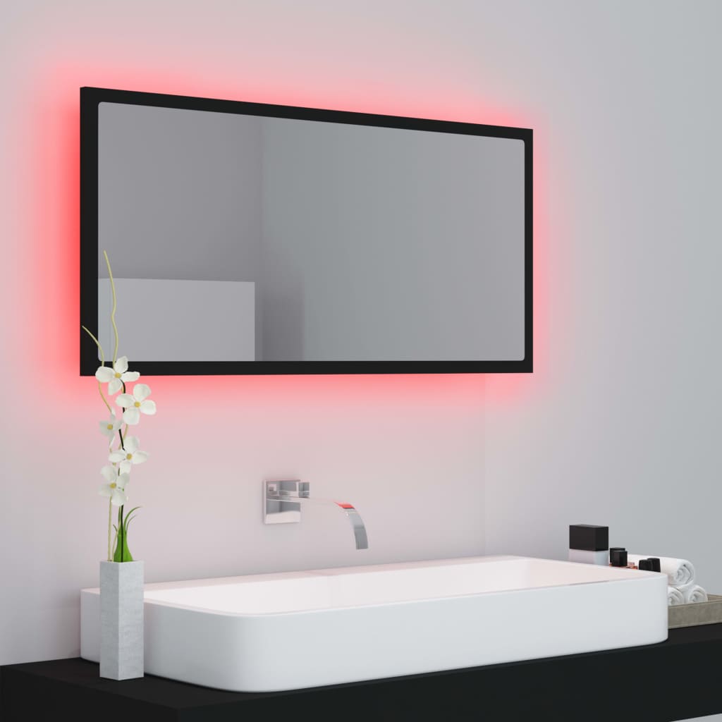 Miroir à LED de salle de bain Noir 90x8,5x37 cm Aggloméré