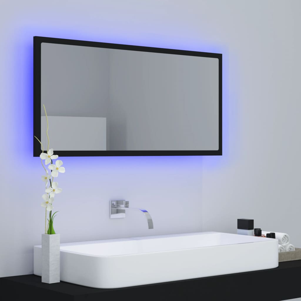 Miroir à LED de salle de bain Noir 90x8,5x37 cm Aggloméré