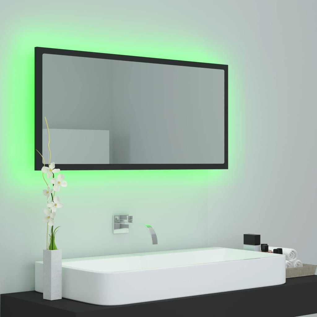 Miroir à LED de salle de bain Gris 90x8,5x37 cm Aggloméré