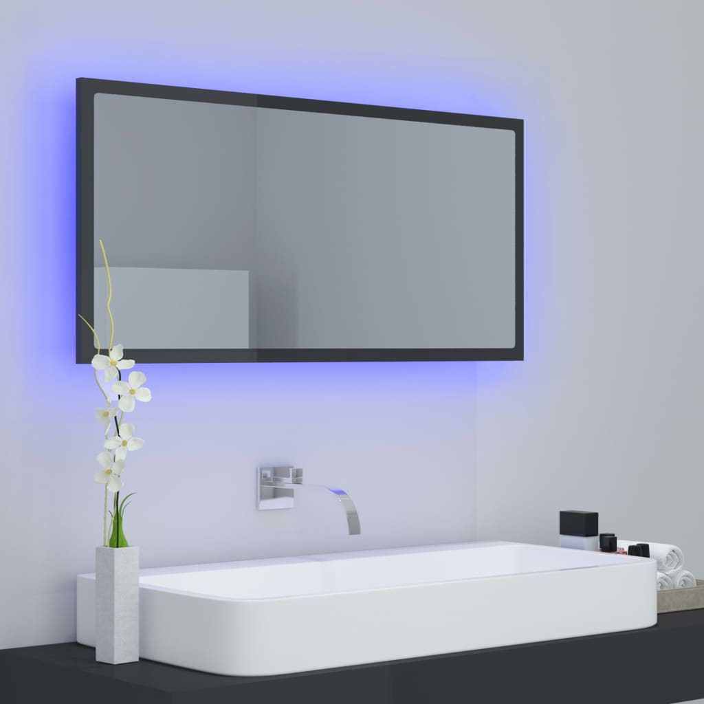 Miroir à LED de bain Gris brillant 90x8,5x37 cm Aggloméré