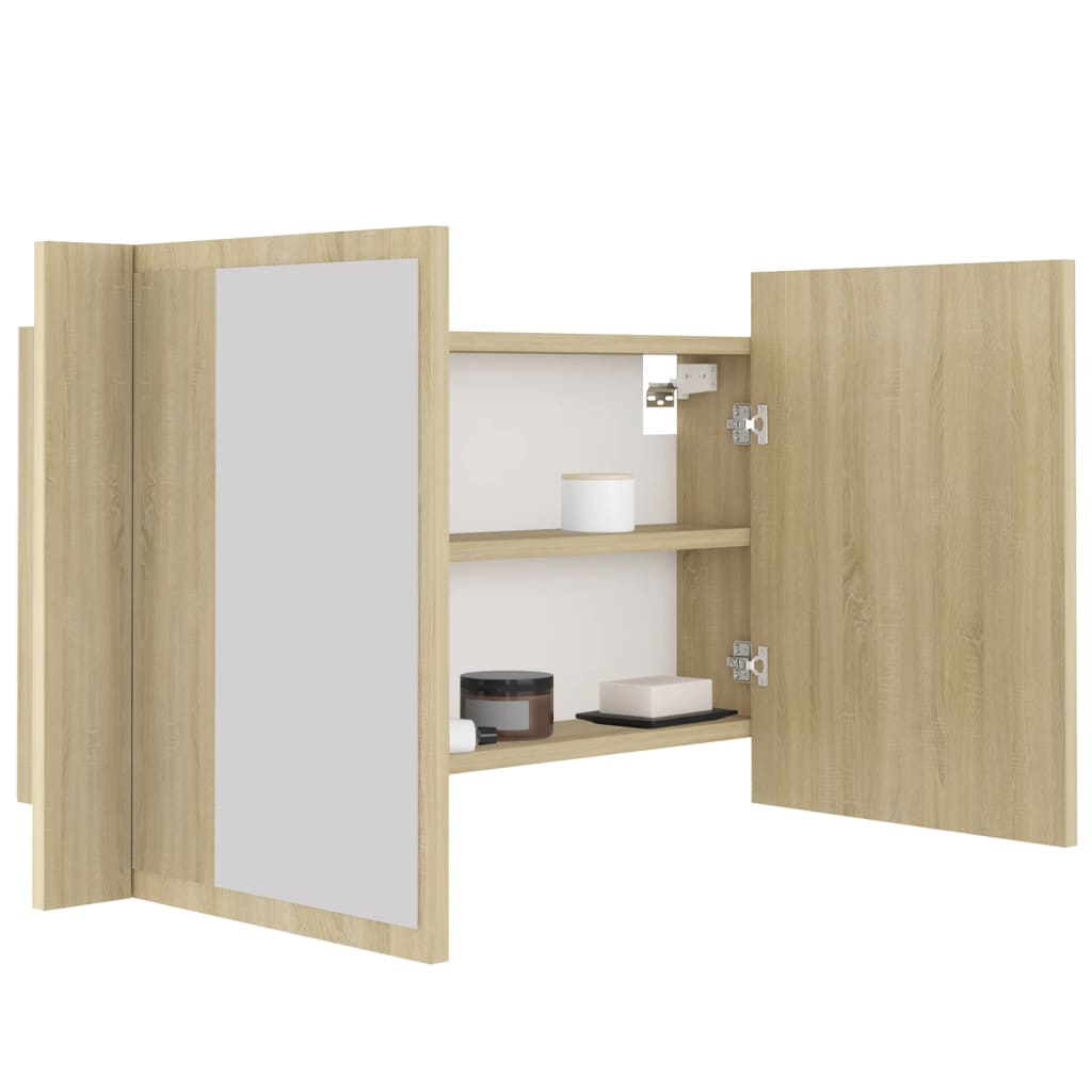 Armoire de salle de bain à miroir à LED Chêne sonoma 80x12x45cm