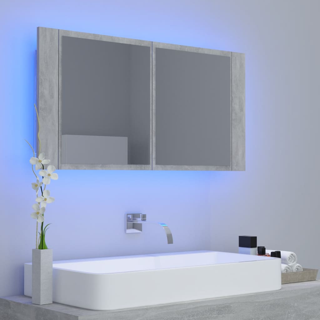 Armoire de salle de bain à miroir à LED Gris béton 90x12x45 cm