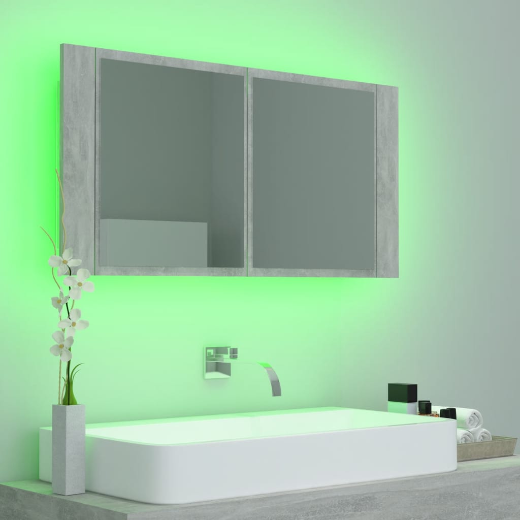 Armoire de salle de bain à miroir à LED Gris béton 90x12x45 cm