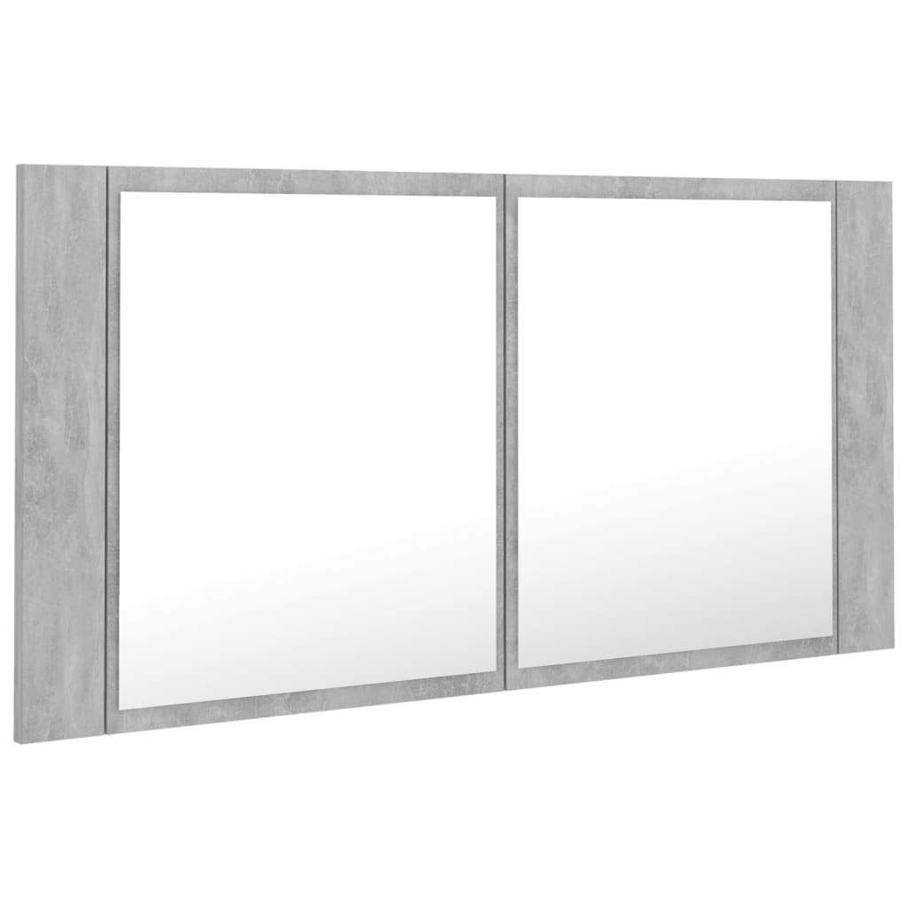 Armoire de salle de bain à miroir à LED Gris béton 90x12x45 cm