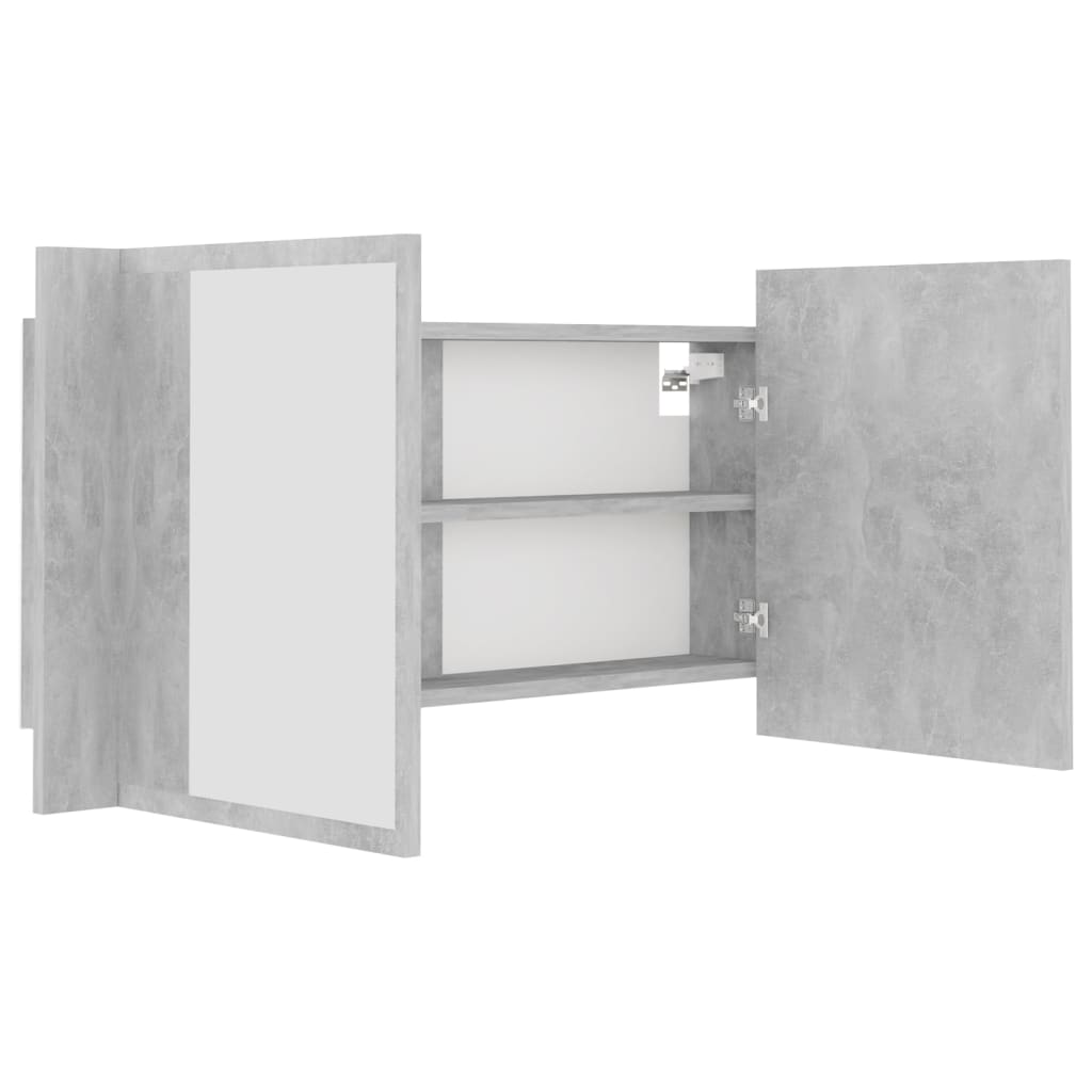 Armoire de salle de bain à miroir à LED Gris béton 90x12x45 cm