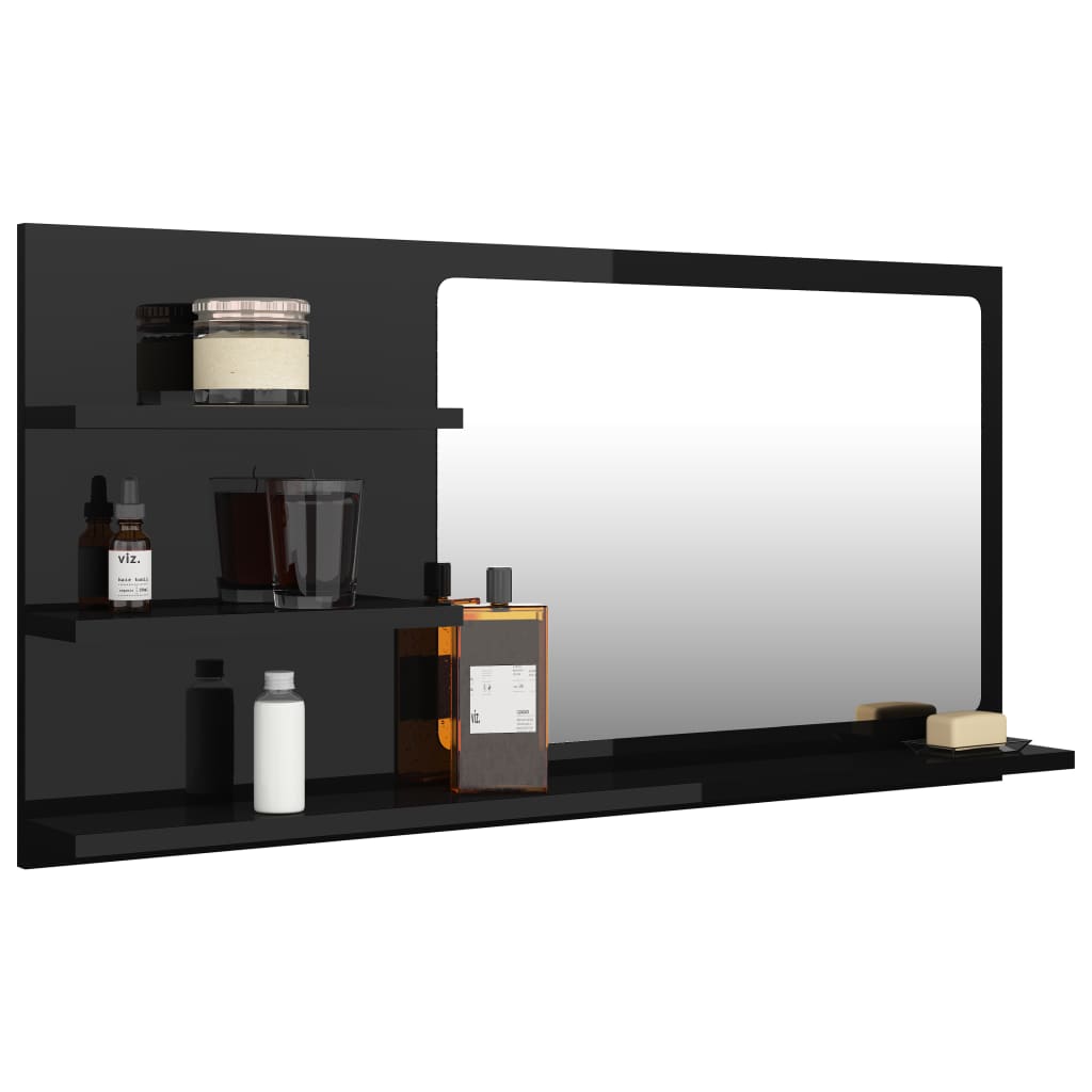Miroir de salle de bain Noir brillant 90x10,5x45 cm Aggloméré