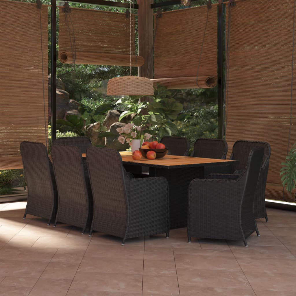 Ensemble à dîner de jardin 9 pcs Résine tressée Noir