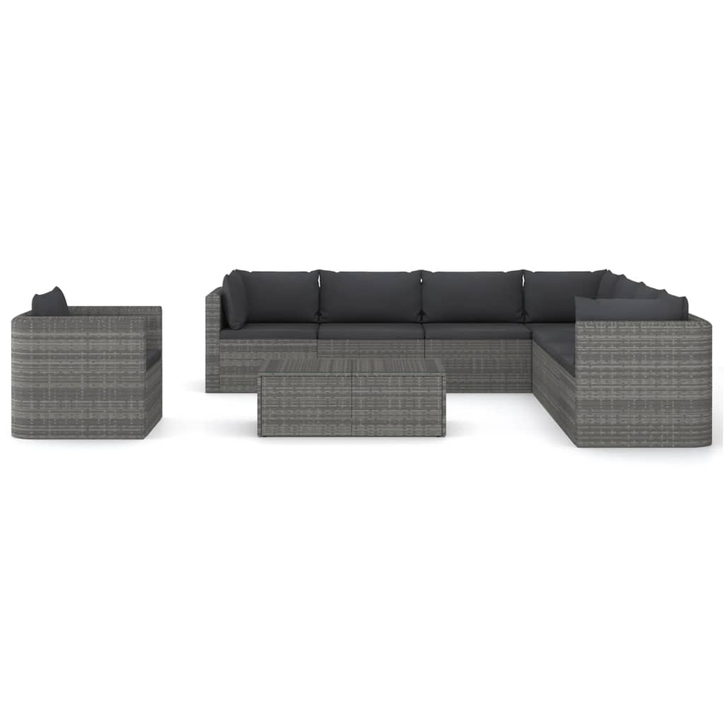 Salon de jardin 9 pcs avec coussins Résine tressée Gris