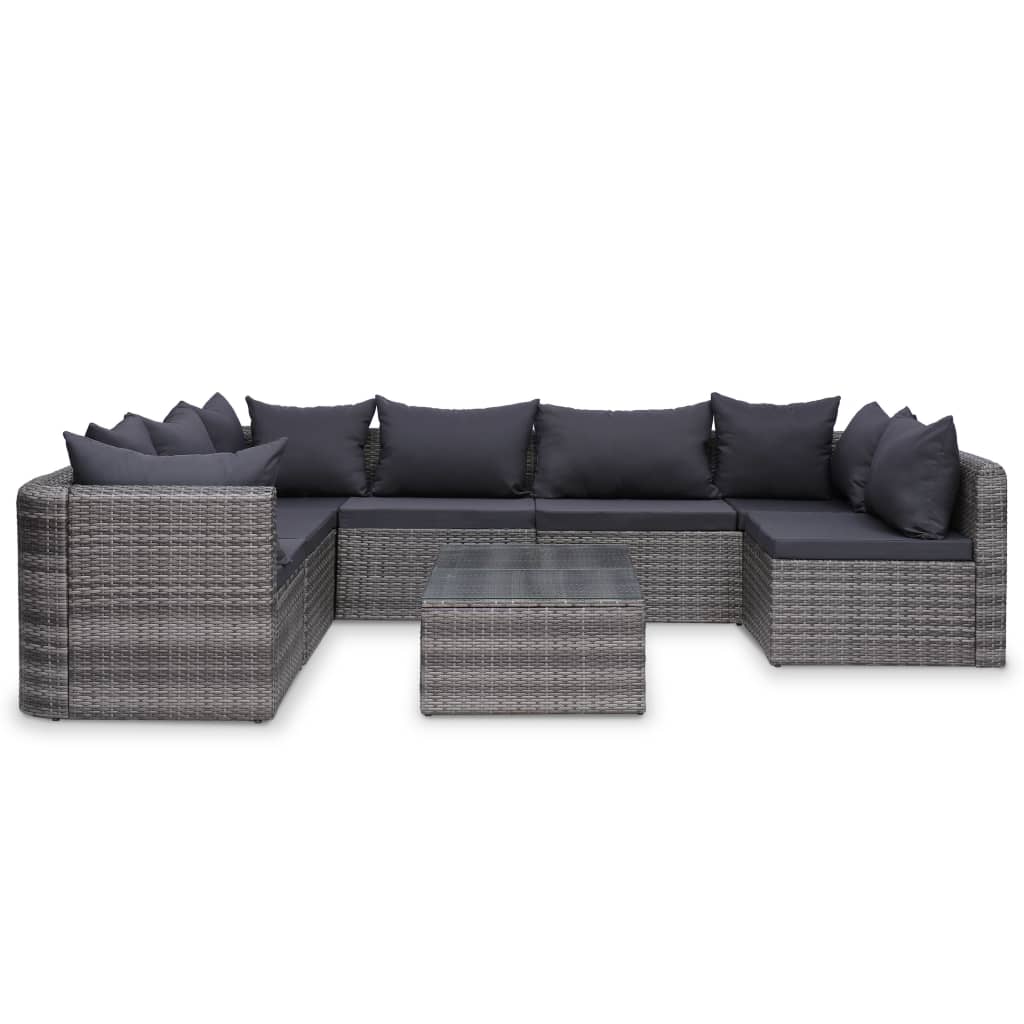 Salon de jardin 9 pcs avec coussins Résine tressée Gris