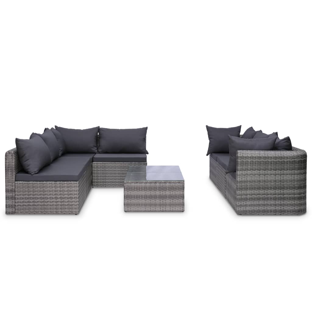 Salon de jardin 9 pcs avec coussins Résine tressée Gris