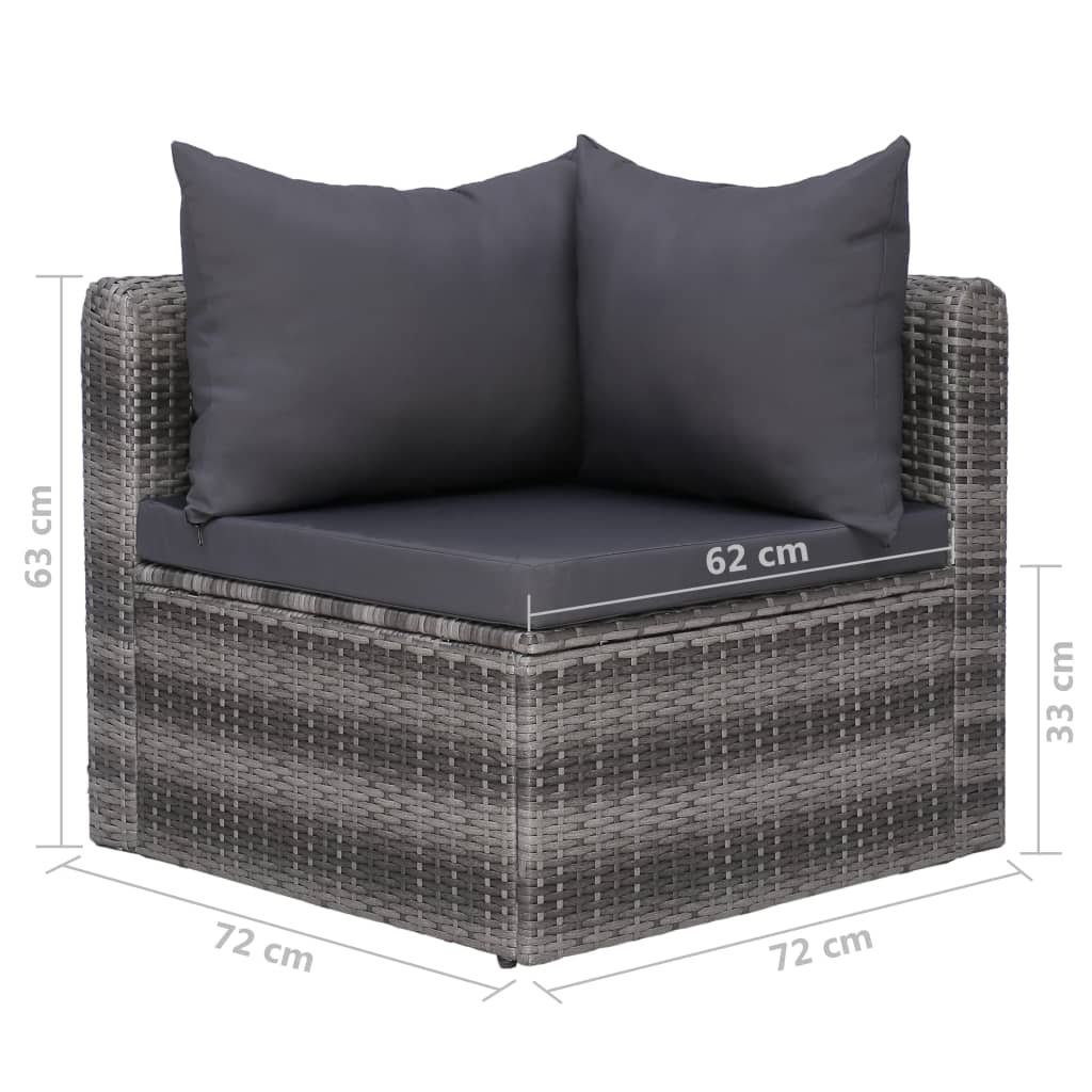 Salon de jardin 9 pcs avec coussins Résine tressée Gris