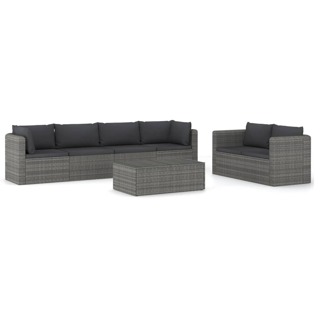 Salon de jardin 7 pcs avec coussins Résine tressée Gris