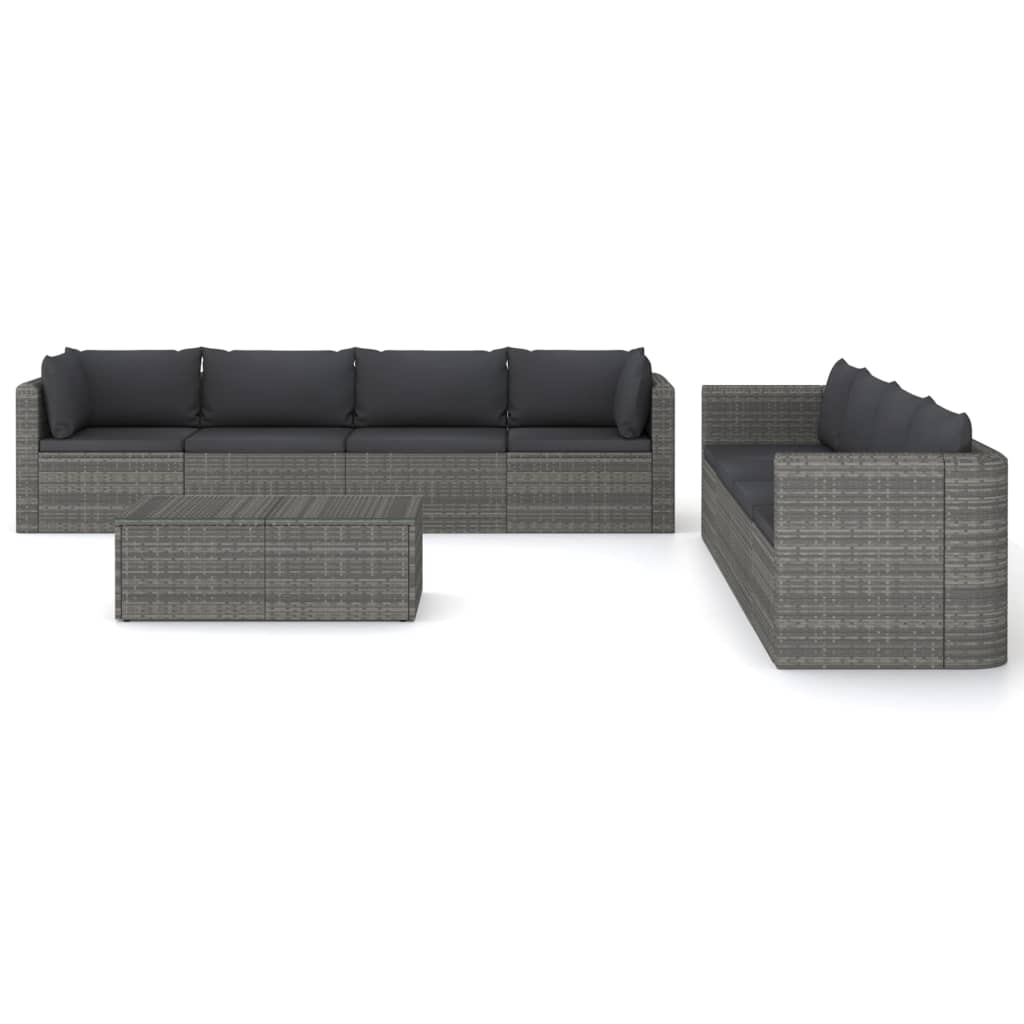 Salon de jardin 9 pcs avec coussins Résine tressée Gris